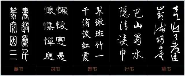 > 书法字体通常有五种:"篆隶楷行草"
