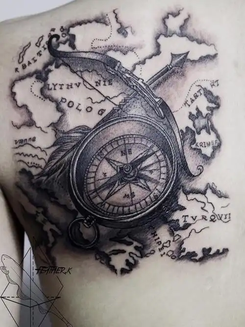 指南针_纹身图案手稿图片_林佳的纹身作品集