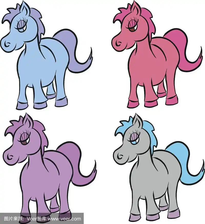 可爱简单小马矢量手绘插图收集