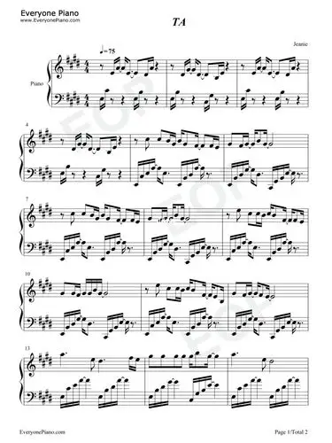 ta叶飞抖音神曲钢琴谱双手简谱