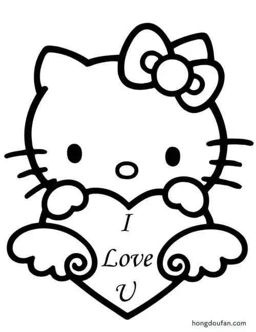 情人节想念你凯蒂猫hellokitty涂色卡通简笔画大全