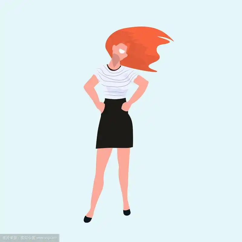 红发女子站立姿势随意女性卡通