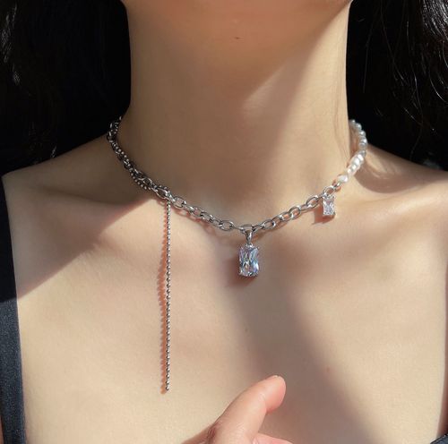 珍珠项链小众设计高级感锁骨链轻奢个性拼接双层颈链2022年新潮女