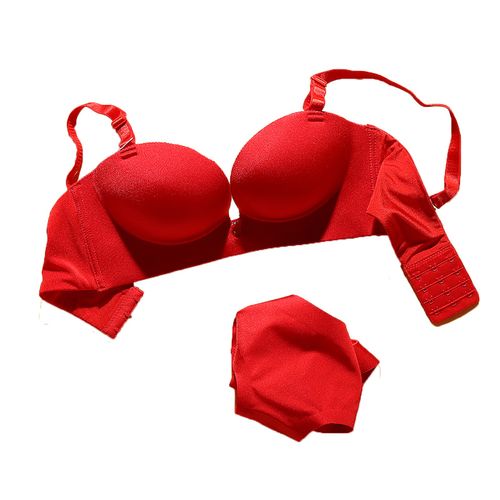 红色女士胸罩文胸罩内衣无痕厚少本命年小胸性感文胸