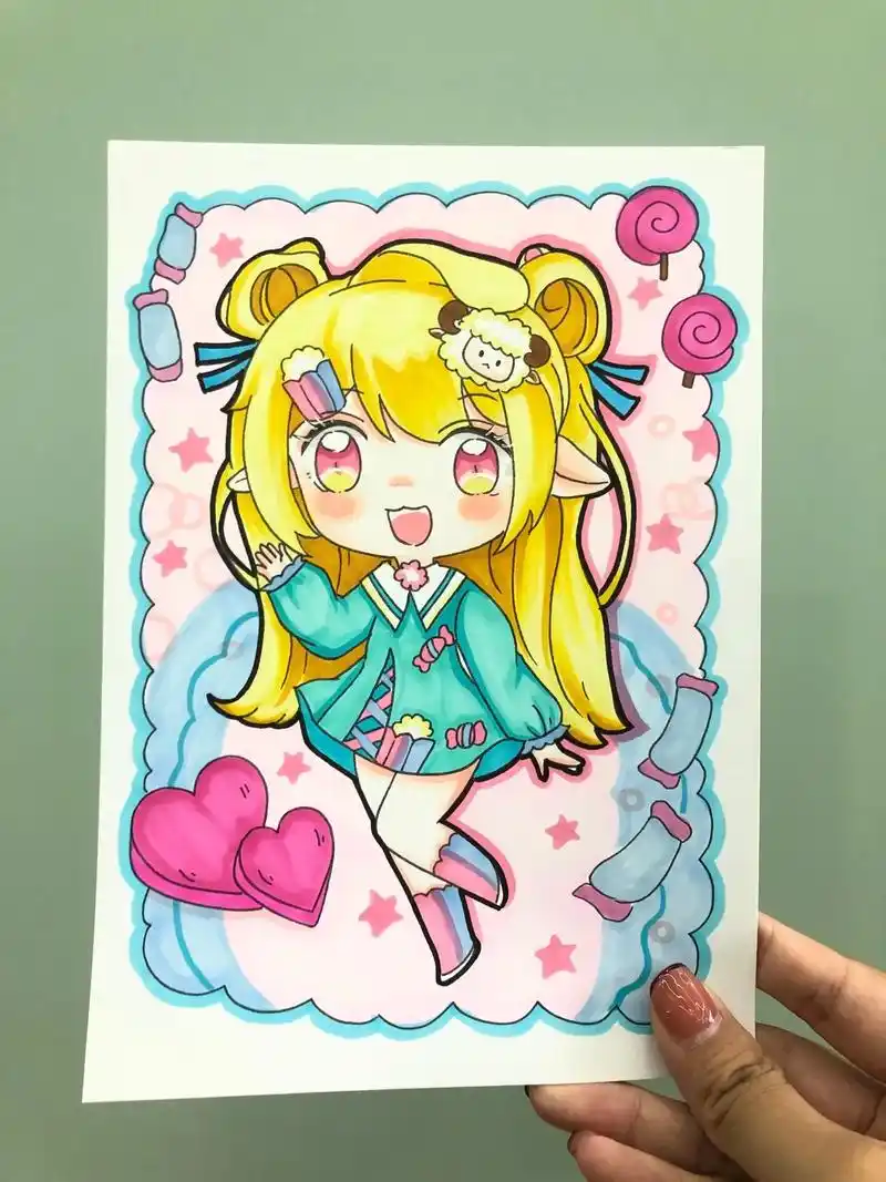 第82幅q版61初级动漫女生人物附线稿