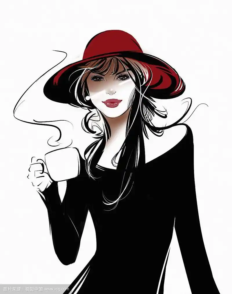 优雅的女人喝着咖啡