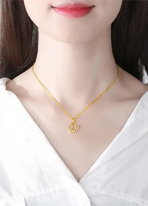 老凤凰黄金皇冠吊坠女款足金999王冠项链3d硬金镶嵌挂坠套链坠子送
