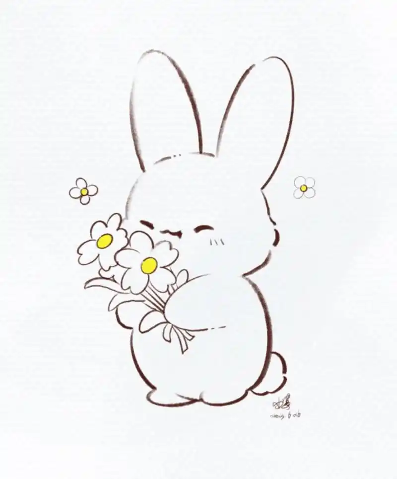 简笔画抱花的可爱小兔子超级可爱附线稿 治愈系可爱小兔子#简笔画