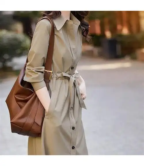 拉莱雅薄款风衣女2022春秋装韩版气质流行小个子大衣中长款衬衫外套灰