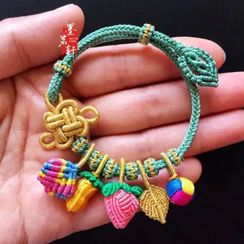 中国结红手绳手工diy吉祥结手绳粽子花生草莓苹果金叶子编织手绳