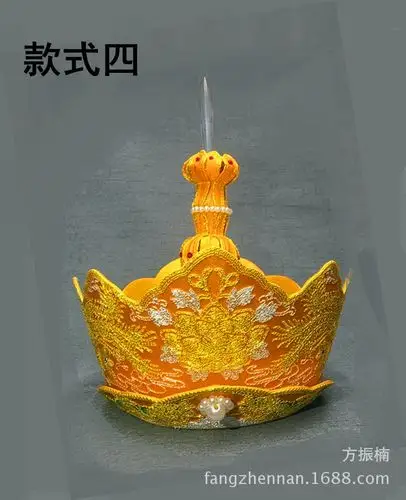 佛教用品苏绣纯手工盘金黄红唐僧帽法师毗卢帽五佛冠铁盒子