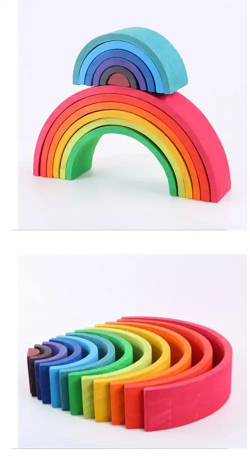 木制 12 拱桥彩虹半圆形积木儿童蒙特梭利早期教育覆盖木制弯曲玩具