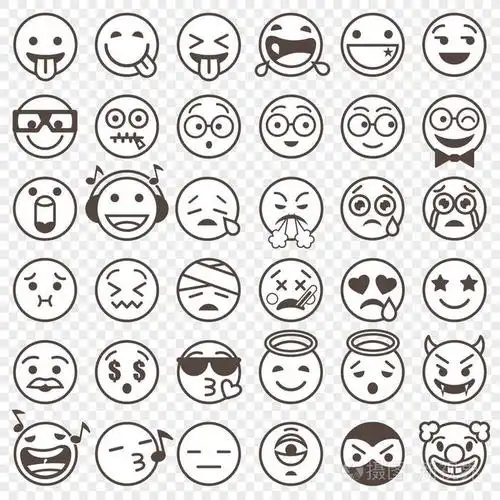 插画 轮廓黑白表情套装2.eps