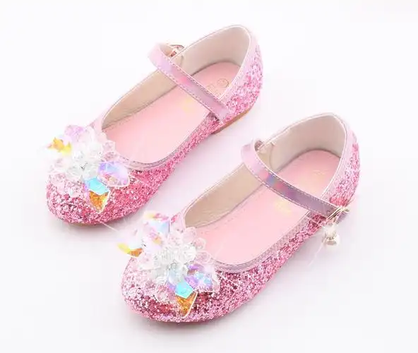 小朋友穿的高跟鞋儿童小公主软底鞋银色亮片女童舞蹈主持走秀礼服演出