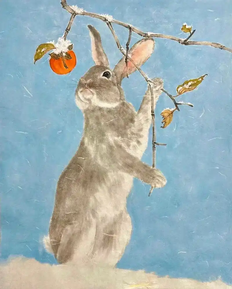 好事将近.接马上有好事(柿)#画画 #手绘 #工笔画 #兔子 - 抖音