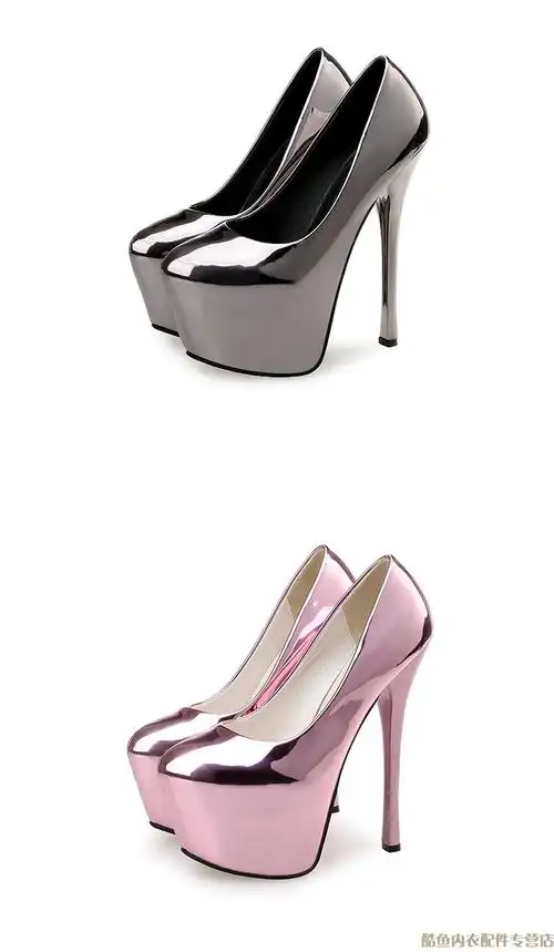 高跟鞋16cm恨天高浅口单鞋15cm细跟超高跟防水台女鞋绒布单鞋玫红33