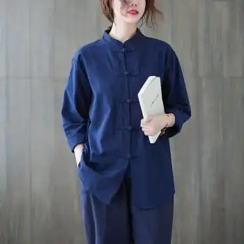 秋季女禅服长袖居士服女春秋素衣女盘扣开衫中式棉麻打坐修行套装