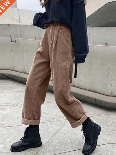 2021 new corduroy womens pants straight casual high wai