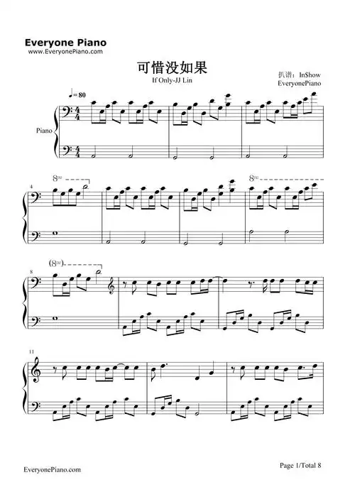 可惜没如果-林俊杰五线谱预览1-钢琴谱文件(五线谱,双手简谱,数字谱
