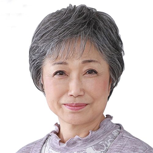 丝茂中老年花白假发短发女直发慈祥妈妈全真发白发老年人奶奶款60岁80