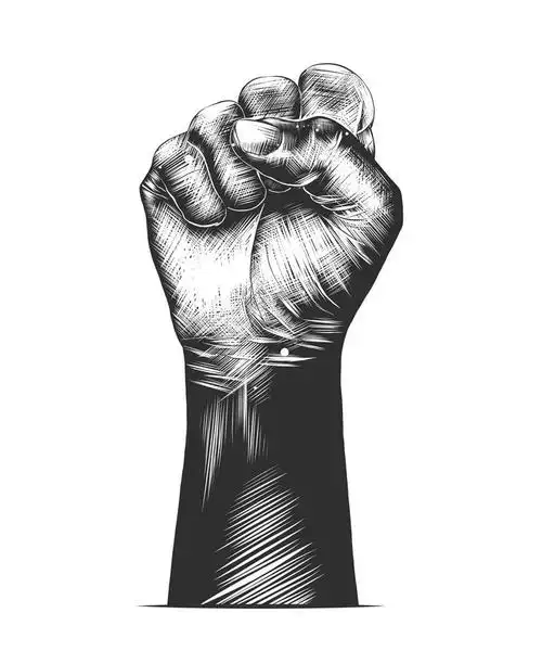 黑色素描风格握紧的拳头力量的象征免扣图片素材