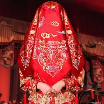 新娘红盖头新款中式婚礼红盖头新娘结婚红色头纱流苏秀禾蒙头j