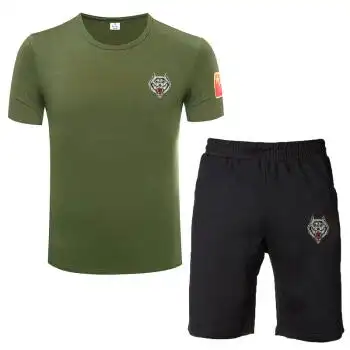 刺绣军装男军迷t恤军迷服饰男短袖t恤 迷彩服体能训练服保安服套装