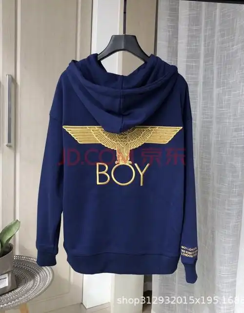 欧美潮牌 休闲时尚 男女情侣同款 烫金大鹰 刺绣长袖连帽卫衣 蓝色 l