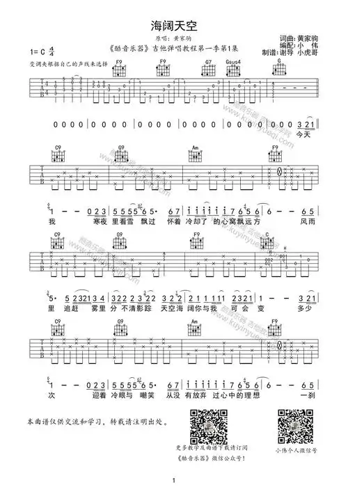 海阔天空带前奏间奏尾奏beyond吉他谱群星吉他图片谱1张