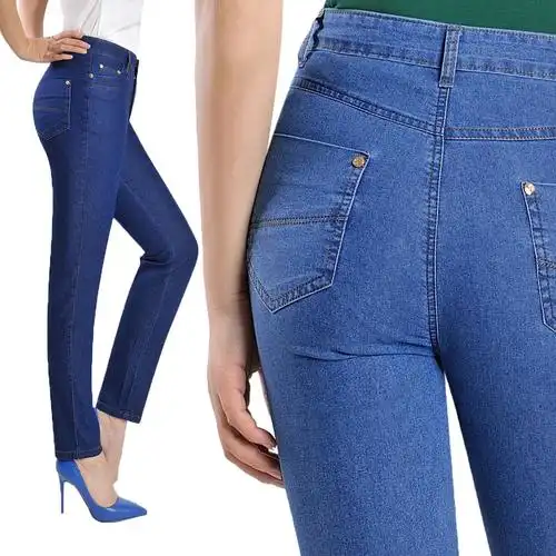中老年高腰女牛仔裤中年妇女牛仔九分裤大码妈妈装修身弹力小脚裤