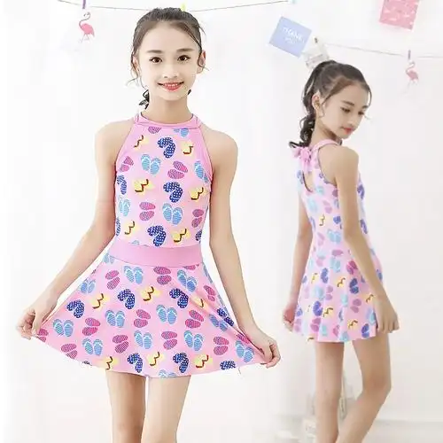 泳装女童泳衣中大童连体平角裤小学生少女温泉游泳衣裙式新款