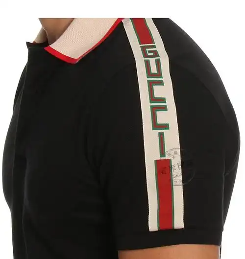 gucci古驰男士logo织带条纹棉质短袖polo衫5009729m381106黑色m