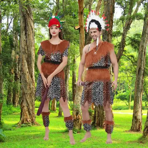 野人服装非洲鼓演出服印第安人原始人猎人土著部落舞蹈亲子表演服