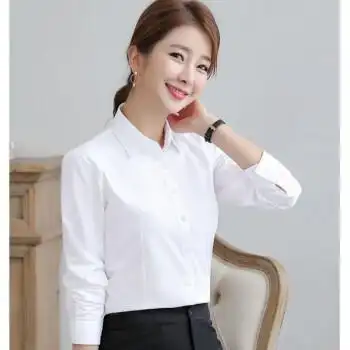 坤洛新品白衬衫女长袖职业装工作服面试正装防走光女修身韩版打底白色