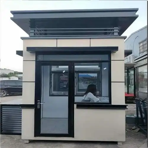 物业治安值班艺术方形真石漆岗亭 售楼处仿石材保安门卫室