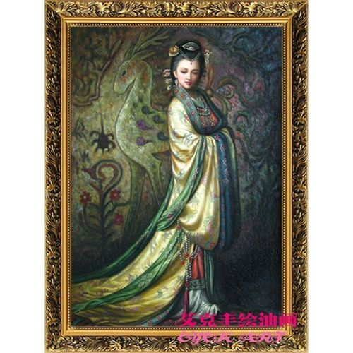 艾克纯手绘人物油画飞天美女敦煌玄关挂画酒店走廊客厅会所装饰画