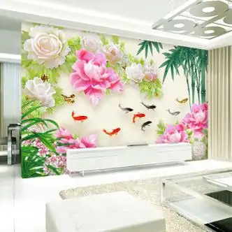 鸿赞 牡丹电视背景墙壁画田园高清壁布欧式环保墙布影视墙花开富贵