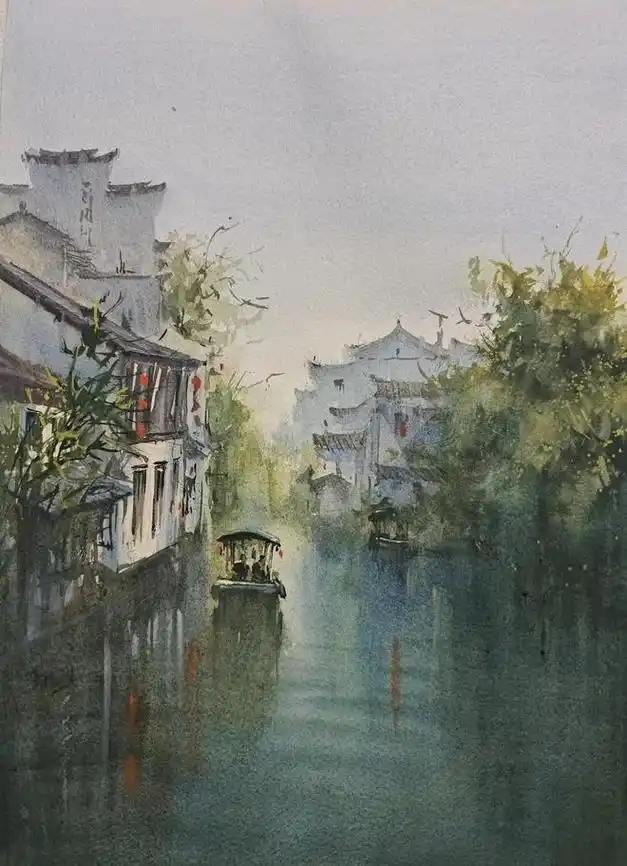 江苏苏州江南古韵青年画家毛瀚霆风景水彩作品图