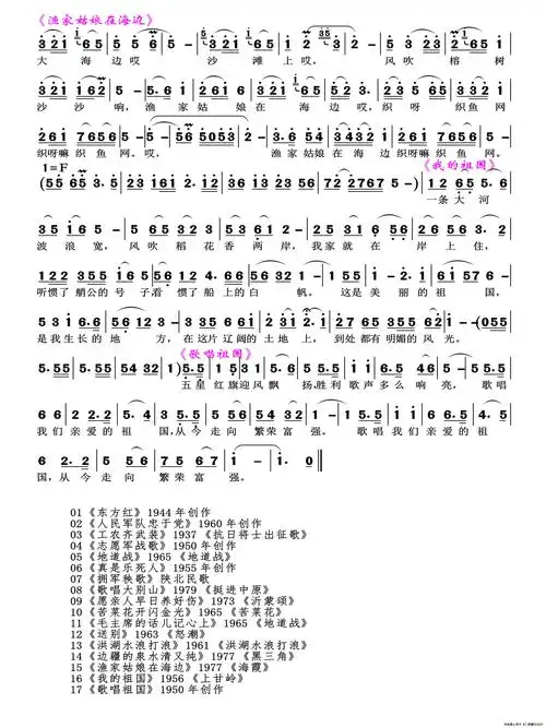 革命歌曲大联唱_简谱