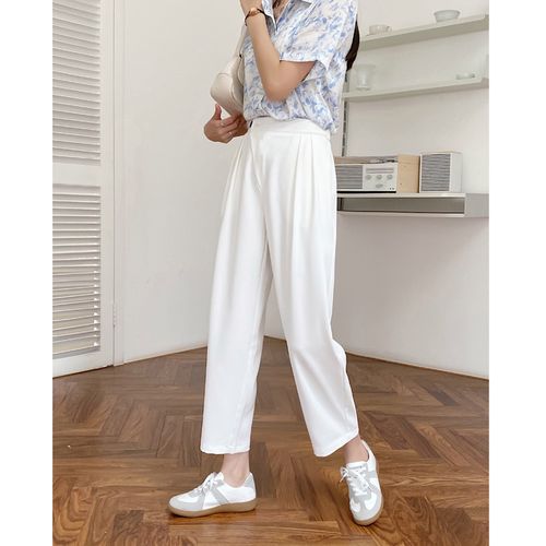 白色阔腿裤女夏季薄款高腰垂坠感直筒裤冰丝休闲裤