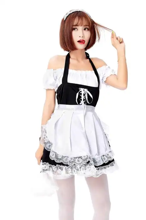 black satin halloween sexy women maid uniform cosplay costume