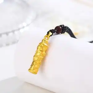 黄金龙柱项链男999足金盘龙柱生肖吊坠3d硬金属龙纯金挂坠子礼物