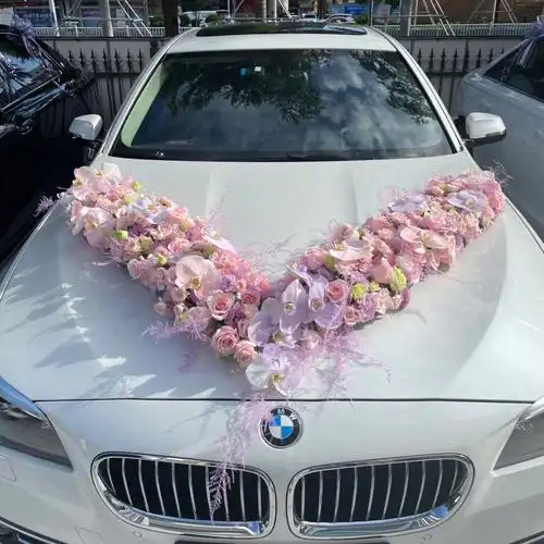 南宁花店婚车布置粉紫色系v型婚车布置