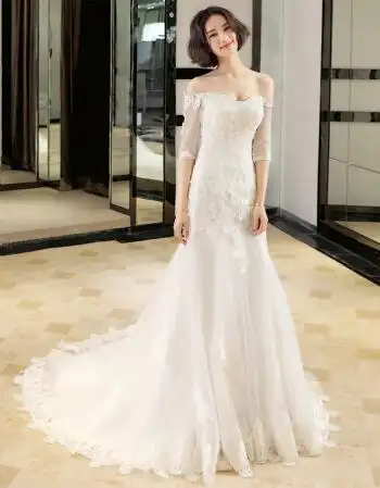 婚纱礼服2018新款冬季新娘结婚女修身显瘦韩式公主甜美小拖尾 白色 xl