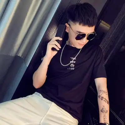 夏季新款男社会精神小伙亮片字网红短袖t恤4 t375-特p40控68-网商园