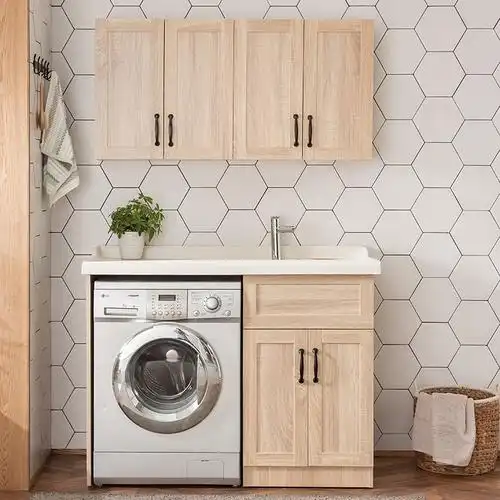 洗衣机柜子阳台洗衣柜组合带搓板北欧浴室柜可定制切角原木12米方向