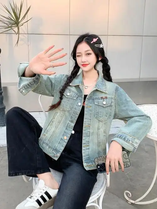 实拍复古牛仔外套女新款2024春秋季女装大码胖mm显瘦上衣洋气遮