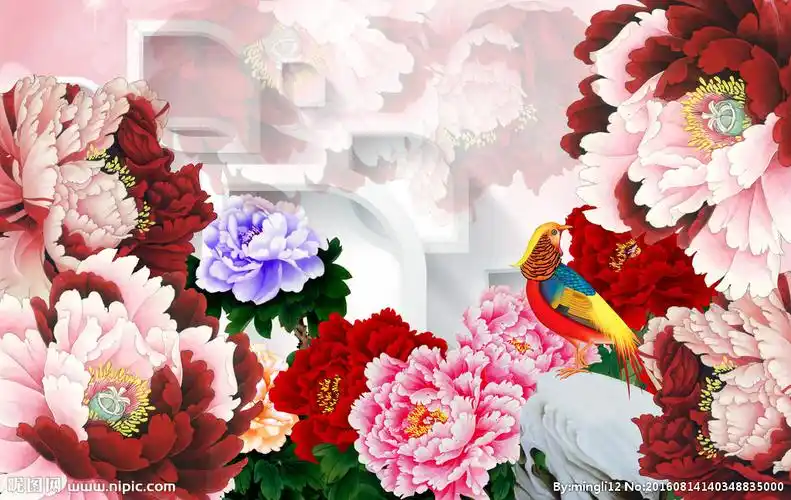 花开富贵背景墙图片