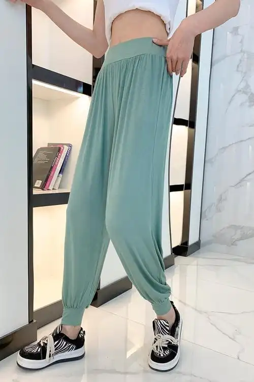 莫代尔哈伦休闲裤女垂坠春夏季阔腿宽松束脚灯笼裤运动瑜伽舞蹈裤