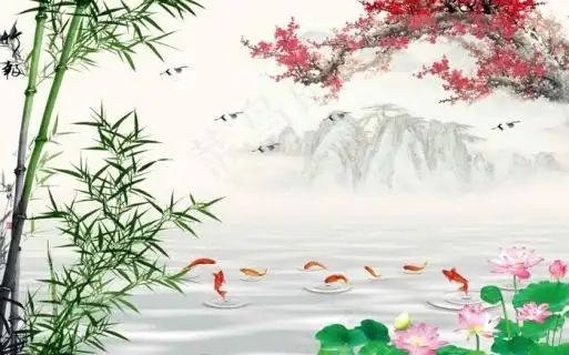 静九鱼梅花竹子荷花版图片4724x1575dpi200psd模版下载